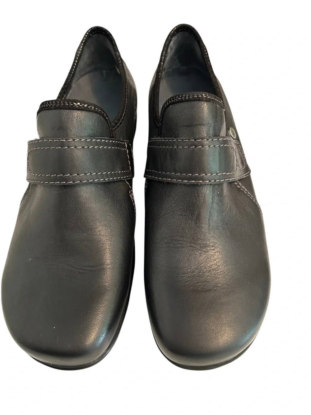 Wolky Black Leather Slip-On Loafers with Strap